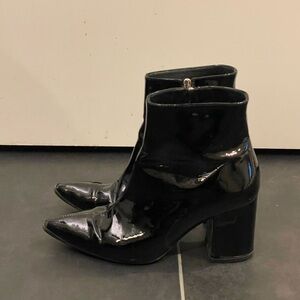 Anine Bing Patent Black Pointed Toe Ankle Boots, Size 37